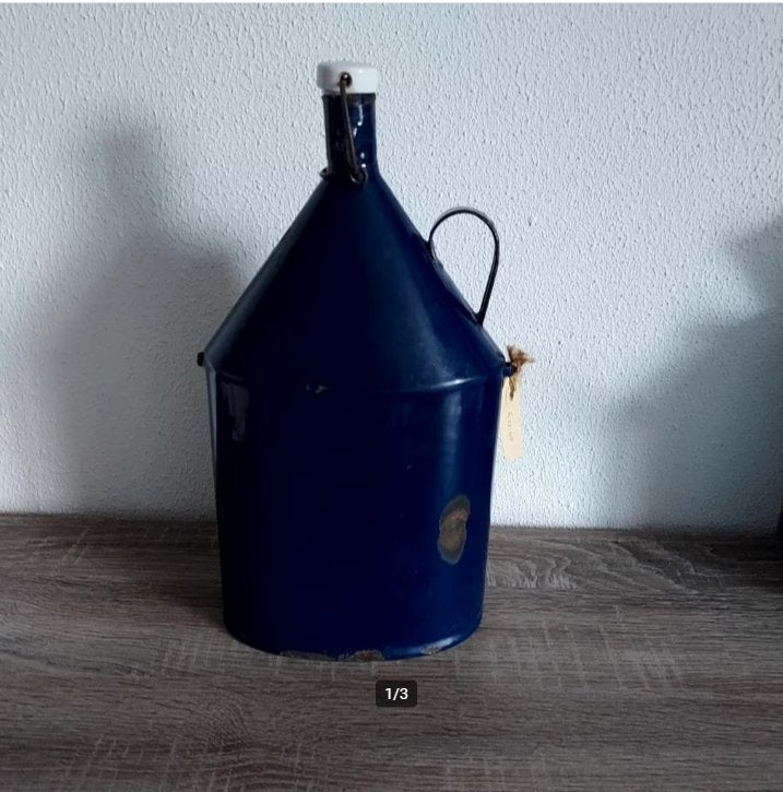 Emaille waterfles groot kobalt blauw, Ophalen of Verzenden