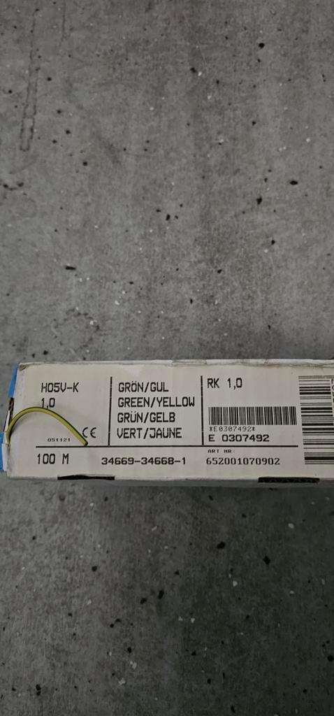 Aardingskabel H05V-K 1.0mm² Groen/Geel - 100 Meter, Ophalen of Verzenden, Nieuw