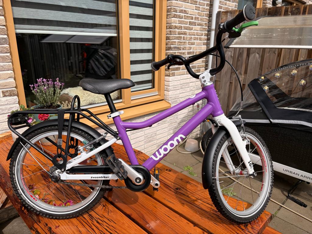 Woom Go 3 Automagic Paars met bagagedrager, Ophalen, Zo goed als nieuw, Velgrem, 16 tot 20 inch