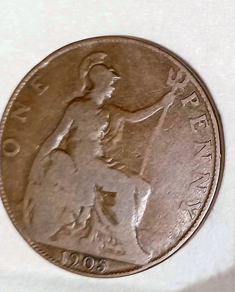 Foto 4 van Compl serie:King Edward-9 Britse One Penny munten:1902-1910