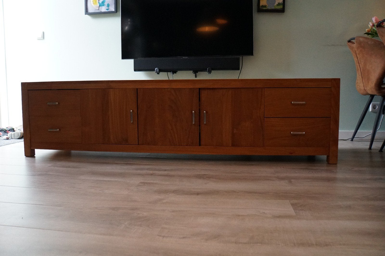 Teak houten dressoir / tv meubel, Ophalen, Gebruikt, 150 tot 200 cm, Teakhout