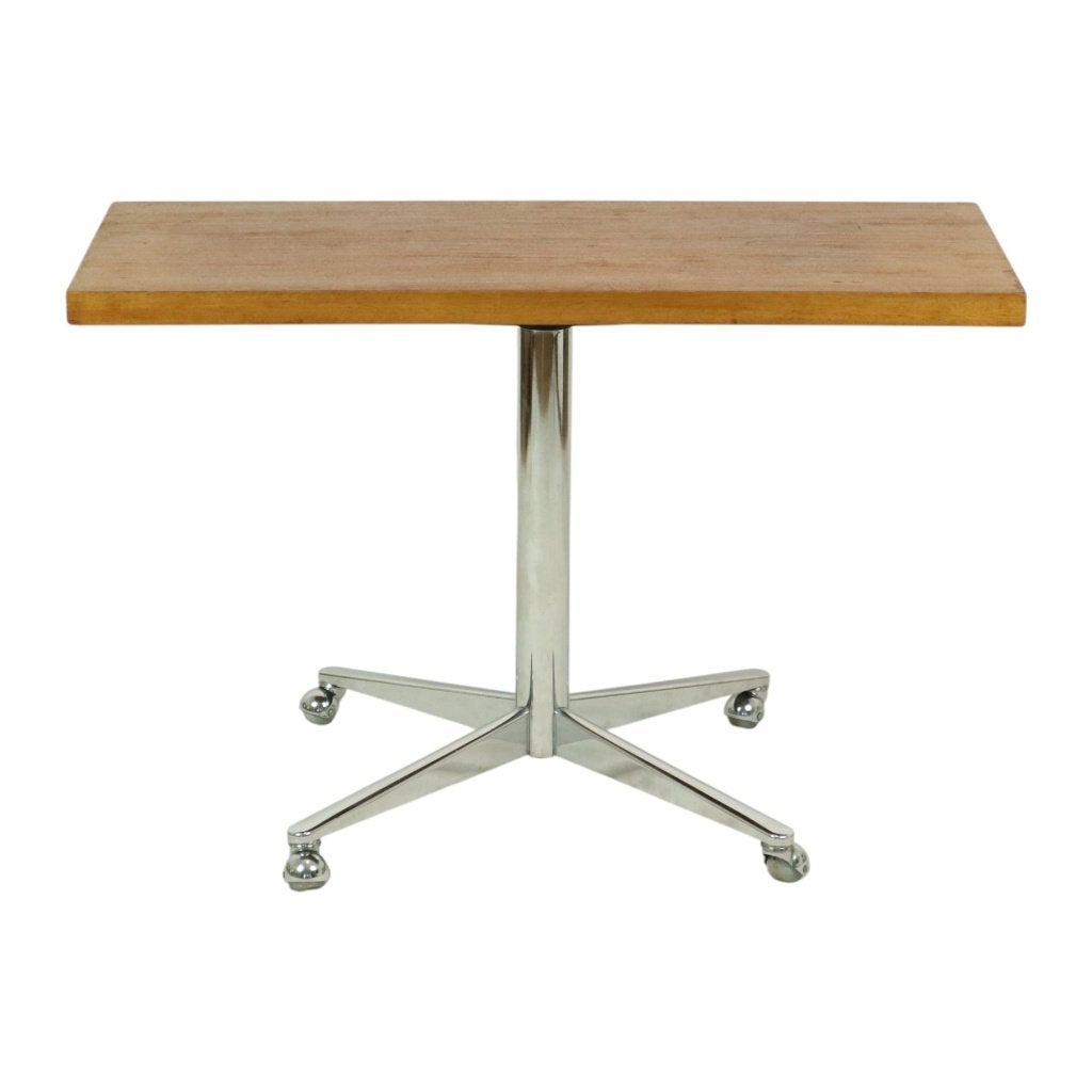 Vintage Salontafel Bijzettafel Houten Blad Chroom  90cm, Gebruikt, 75 cm of meer, Rechthoekig, Hout