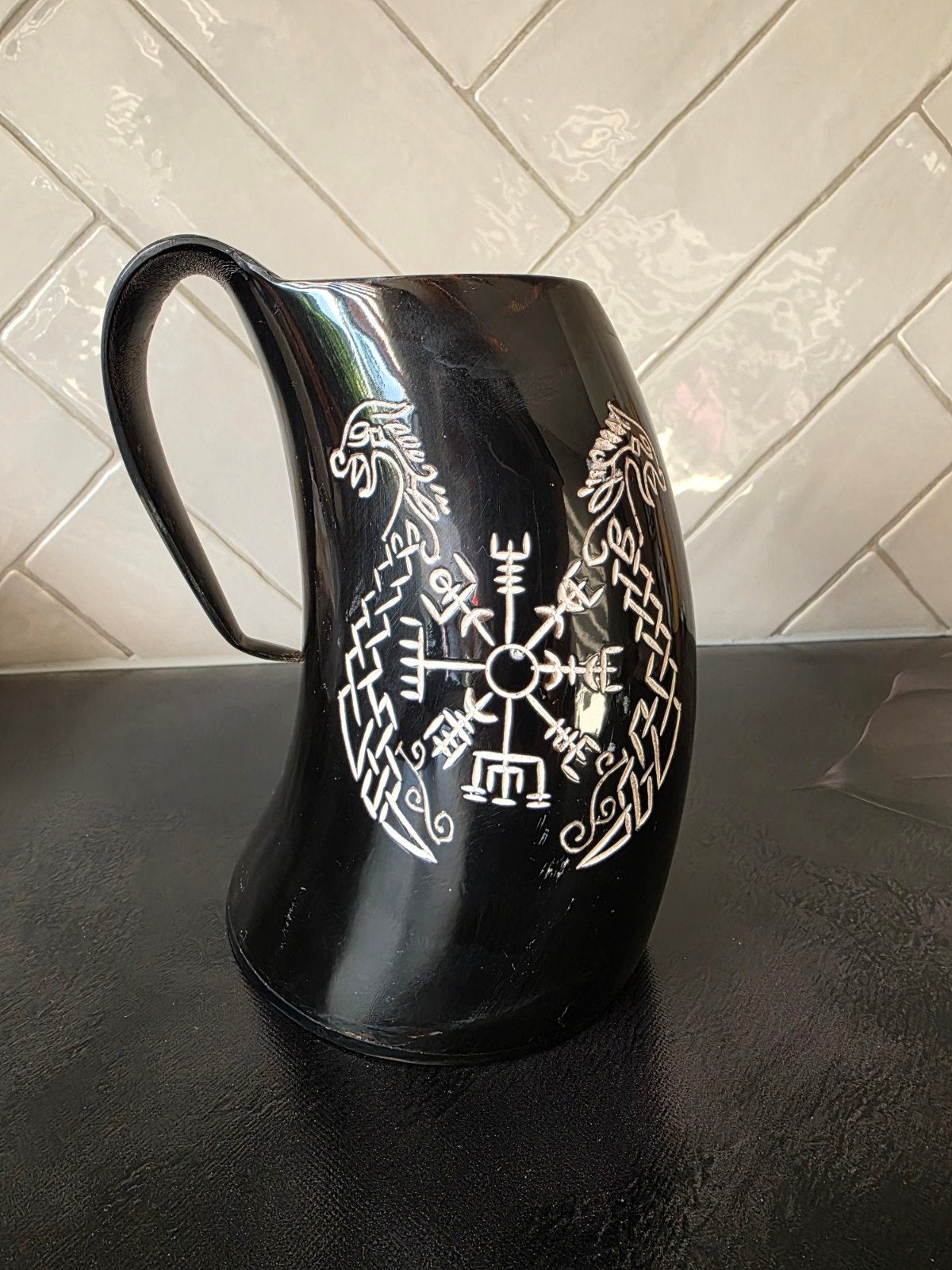 Viking Hoorn Bier Beker - Uniek Drinkgerei, Zwart, Overige materialen, Overige stijlen, Ophalen of Verzenden