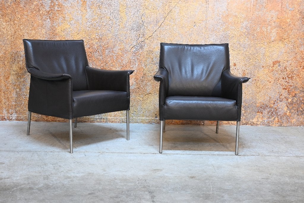 ZGAN 2 donkerbruine leren Design on Stock Limec fauteuils, Design on Stock, Design on Stock, 75 tot 100 cm, Ophalen of Verzenden