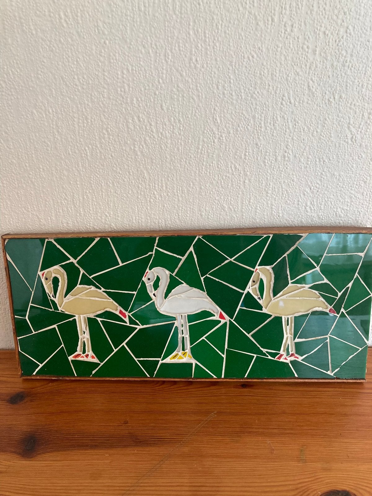 Mooi mozaïek van 3 flamingo’s in glas  31,5 x 13,5 cm, Ophalen, Huis en Inrichting