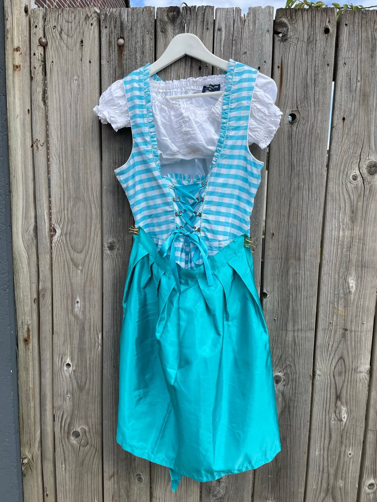 Dirndl jurk turquoise geruit | oktoberfest |Golden Trachten, Maat 38/40 (M), Carnaval, Ophalen of Verzenden, Kleding