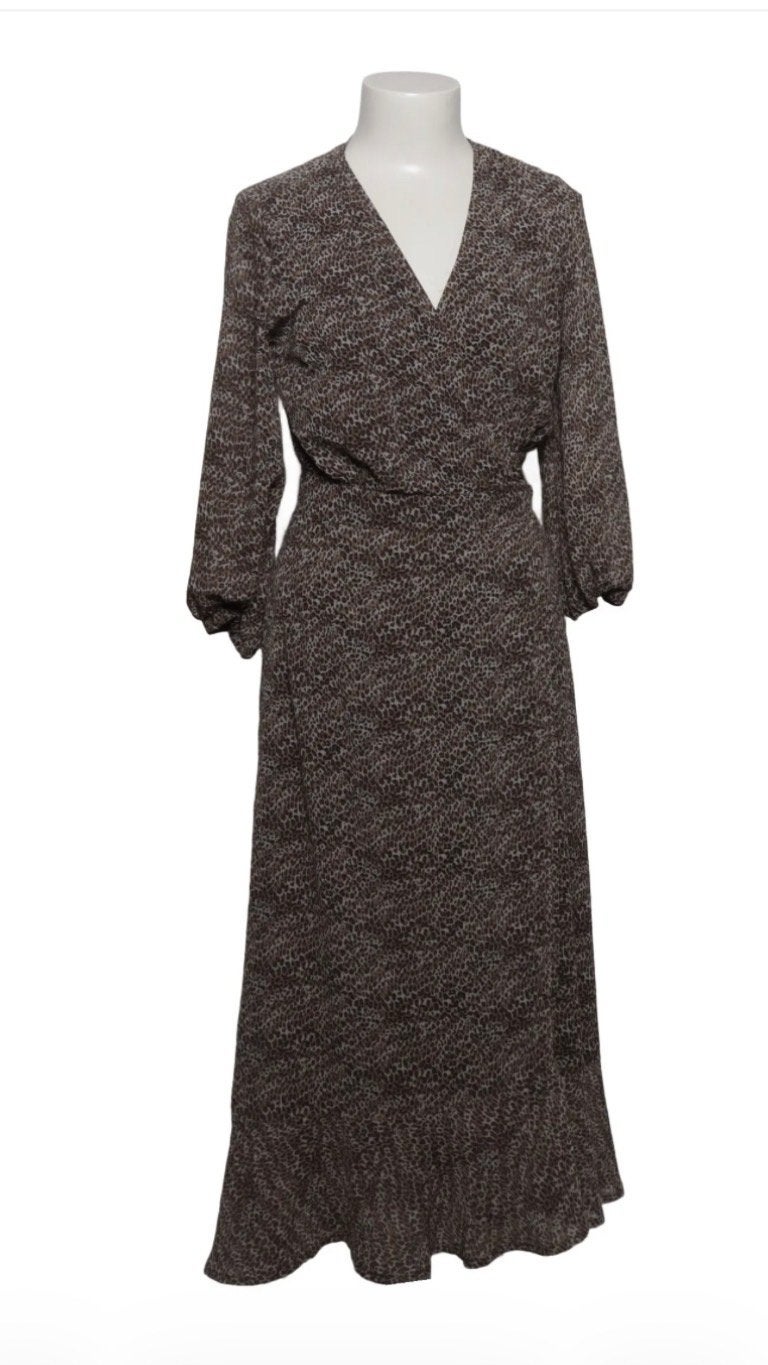 LaDress XXS zgan jurk crêpe wikkel animal print bruin zwart, Ophalen of Verzenden, Zo goed als nieuw, Maat 34 (XS) of kleiner