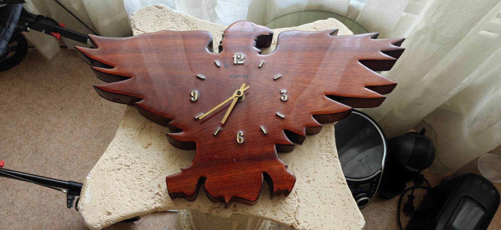 Unieke houten adelaar wandklok - Handgemaakt, Antiek en Kunst, Antiek | Klokken, Ophalen of Verzenden