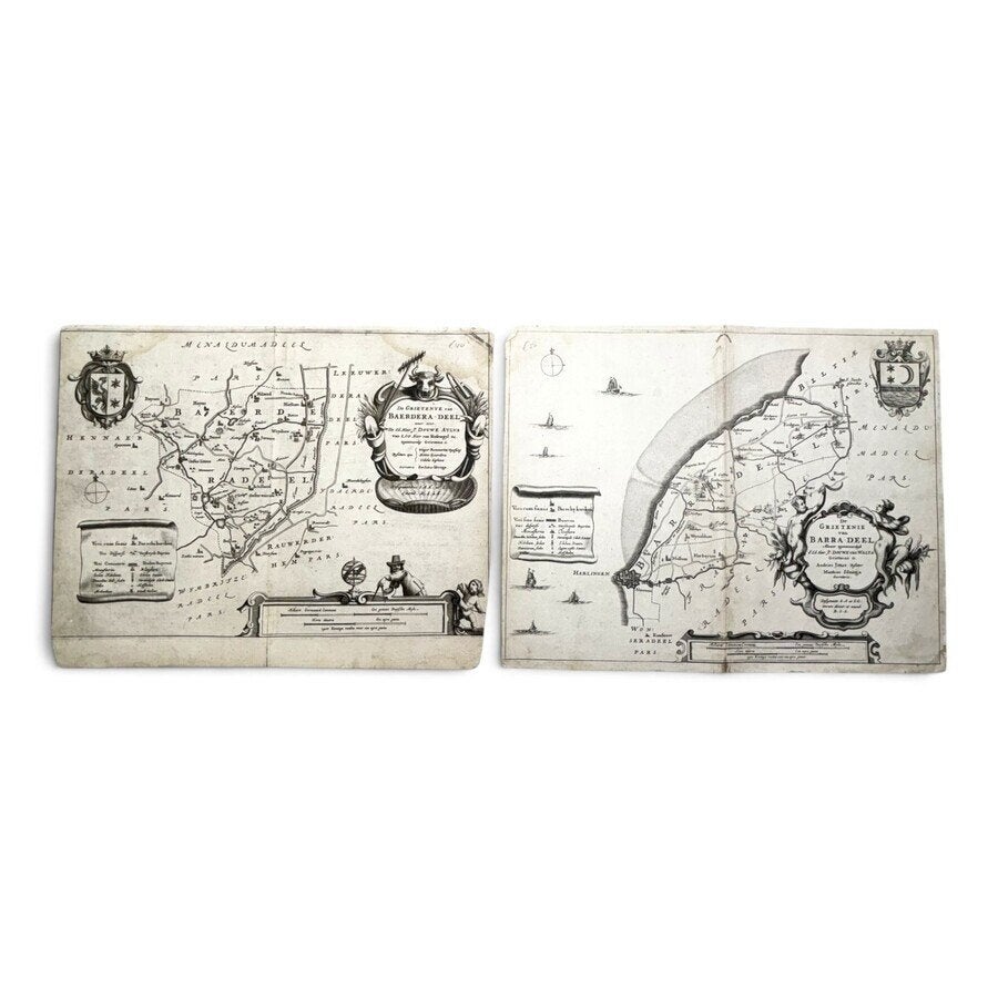 Twee 17e eeuwse Schotanus kaarten, Baarderadeel & Barradeel, Ophalen of Verzenden, Cartografie, Gravure