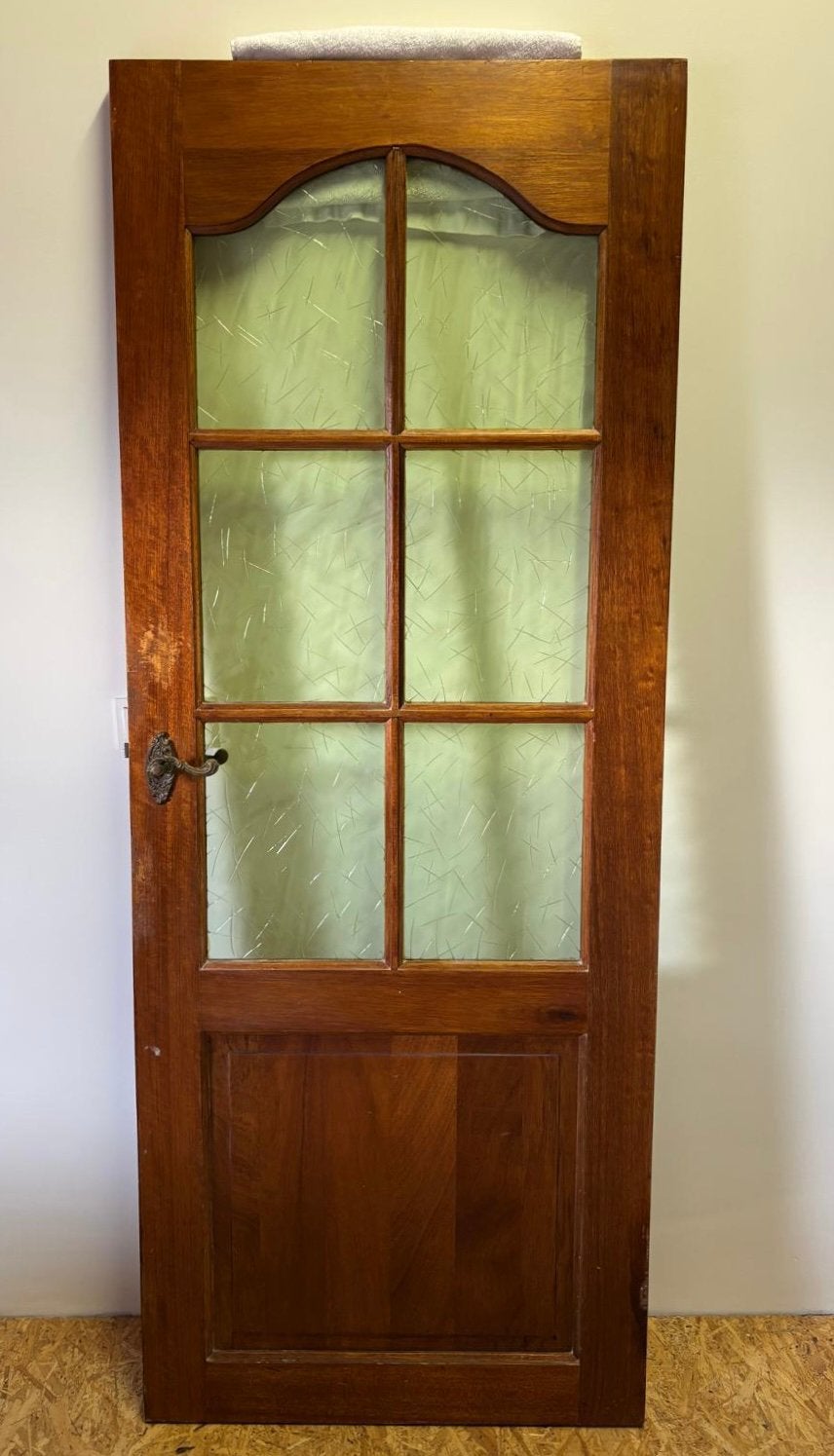 Klassieke houten deur - met glas - sierlijk beslag - vintage, Ophalen, Gebruikt, 80 tot 100 cm, Binnendeur