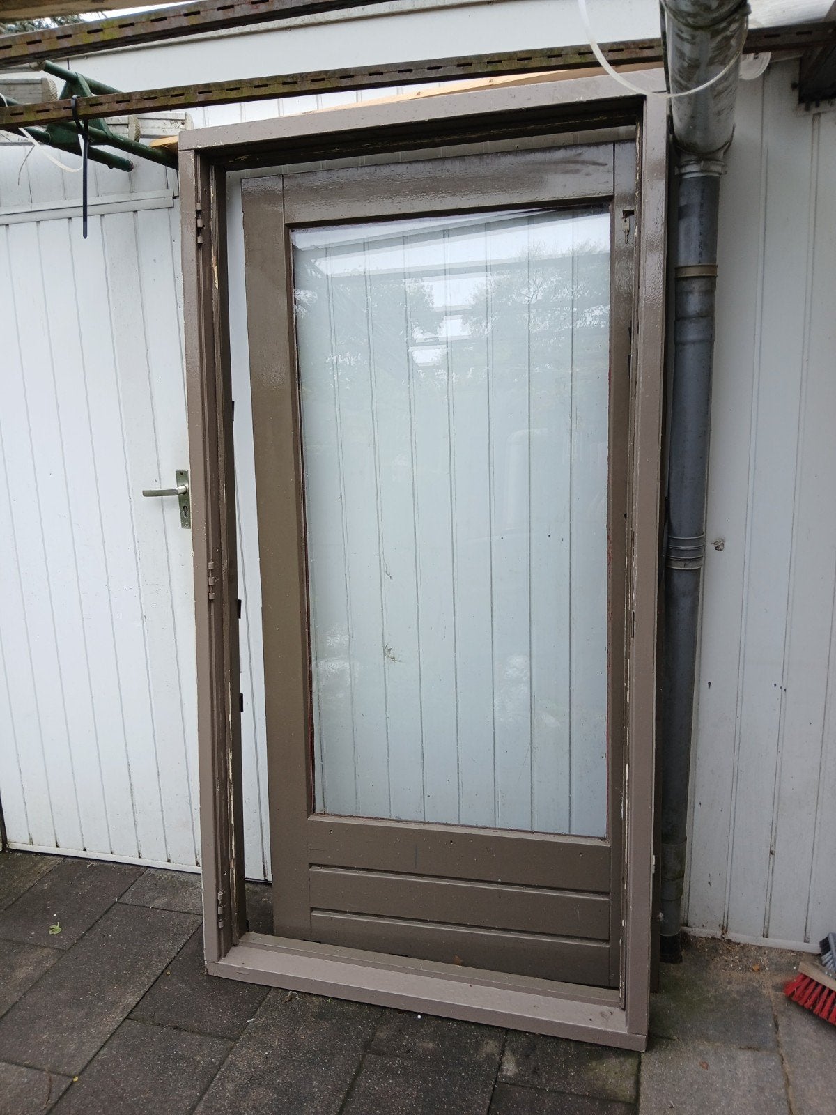 Gebruikte Buitendeur met Glas - Bruin Hout, Gebruikt, Buitendeur, 200 tot 215 cm, Glas