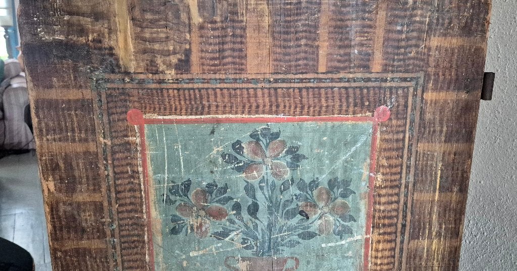 Foto 11 van Antiek beschilderde houten paneel, deur, 19e eeuw