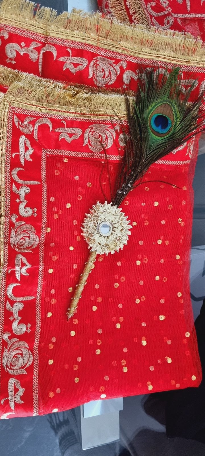 Nikkah Duppatta met Pauwenveer Pen - Rood & Goud, Maat 38/40 (M), Overige typen, Nieuw, Ophalen of Verzenden