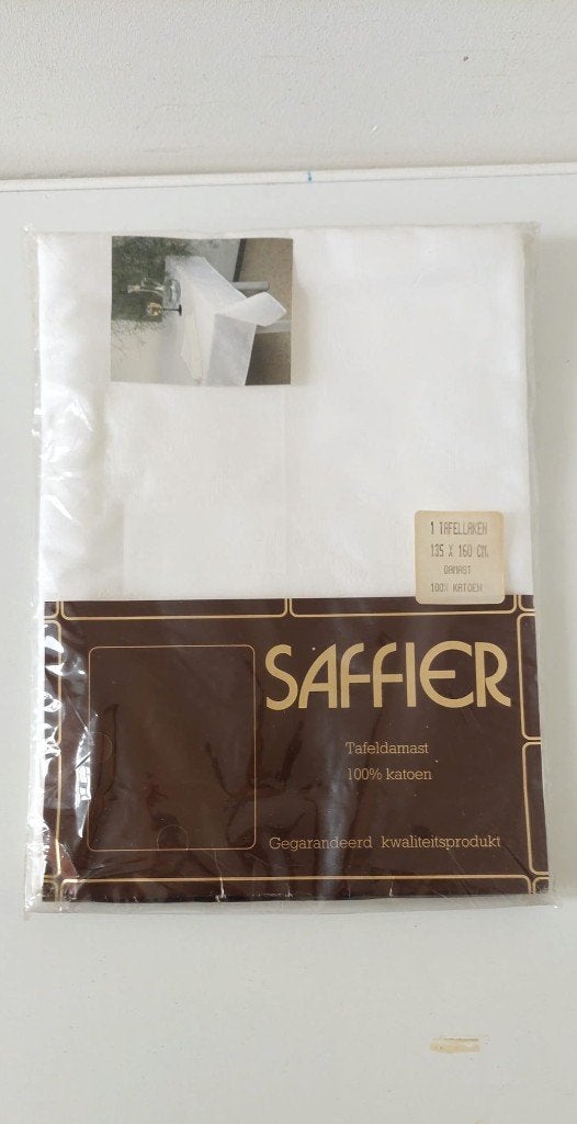 Vintage Saffier Luxe Tafelkleed  kleed Wit Damast Katoen, Huis en Inrichting, Eu, Eu, 135 cm, Geweven
