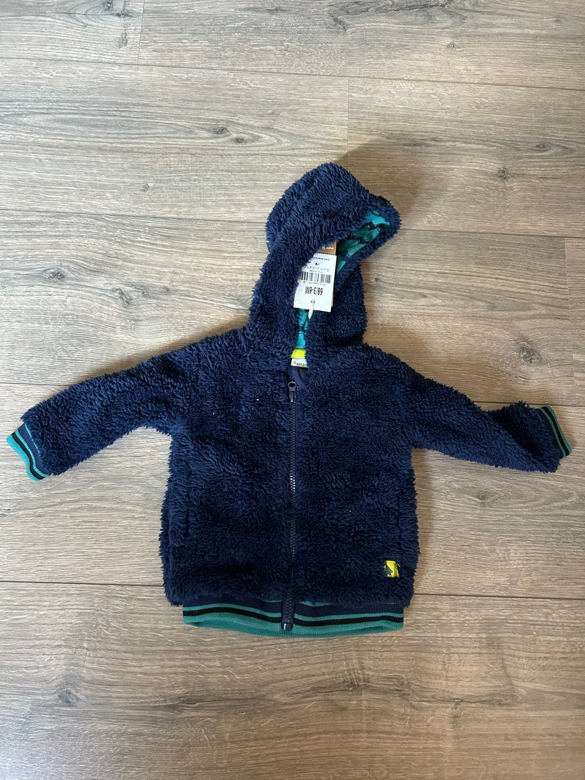 Donkerblauwe teddy vest (68) met capuchon voor baby's, Ophalen of Verzenden, Zo goed als nieuw, Jongetje of Meisje