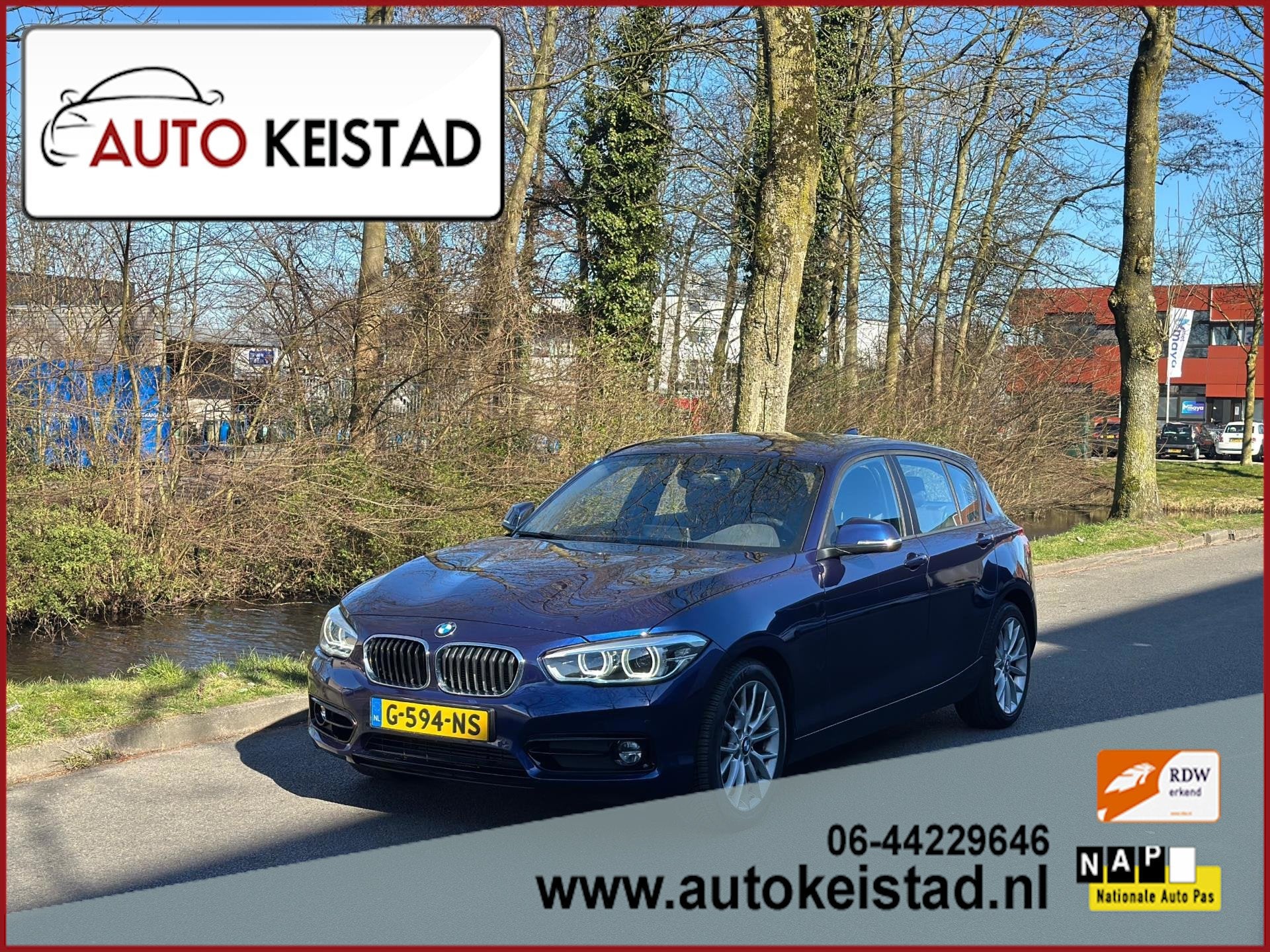 BMW 1-serie 118i EXECUTIVE AUTOMAAT XENON/KEYLESS/NAVIGATIE!, Gebruikt, Blauw, Origineel Nederlands, Bedrijf