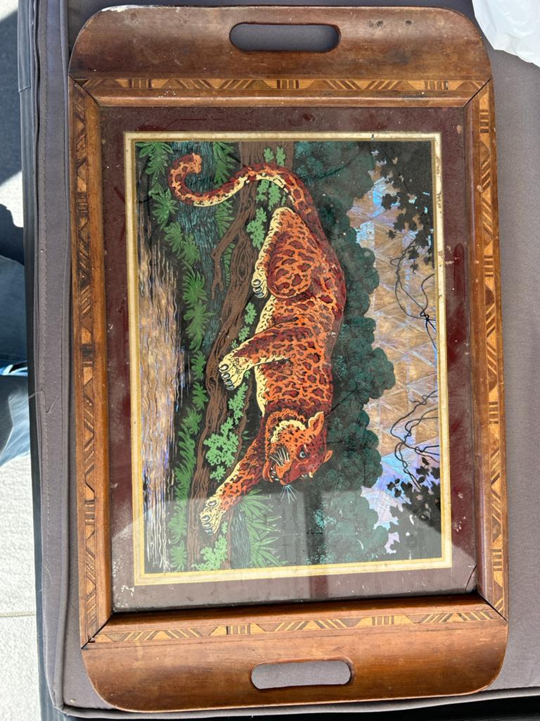 Vintage Braziliaans Houten Dienblad met Jaguar, jaren '50-'7, Ophalen