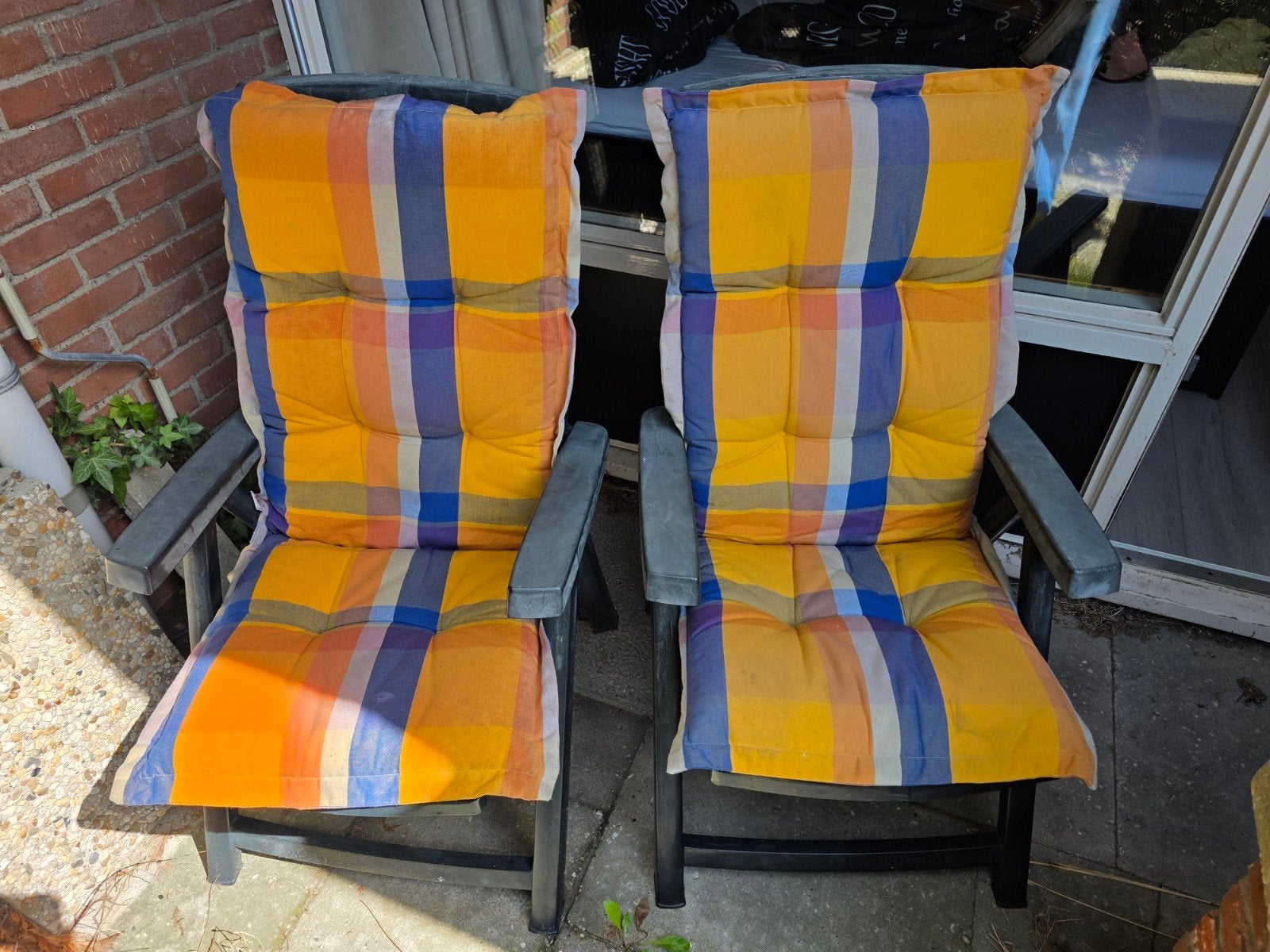 Tuinstoelen met gratis kussens, Ophalen, Gebruikt, Kunststof, Verstelbaar