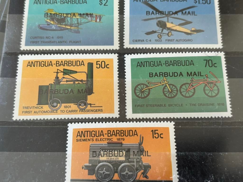 Vliegtuig, trein, fiets, Antigua Barbuda mail 1987, Ophalen of Verzenden, Postfris, Vliegtuigen