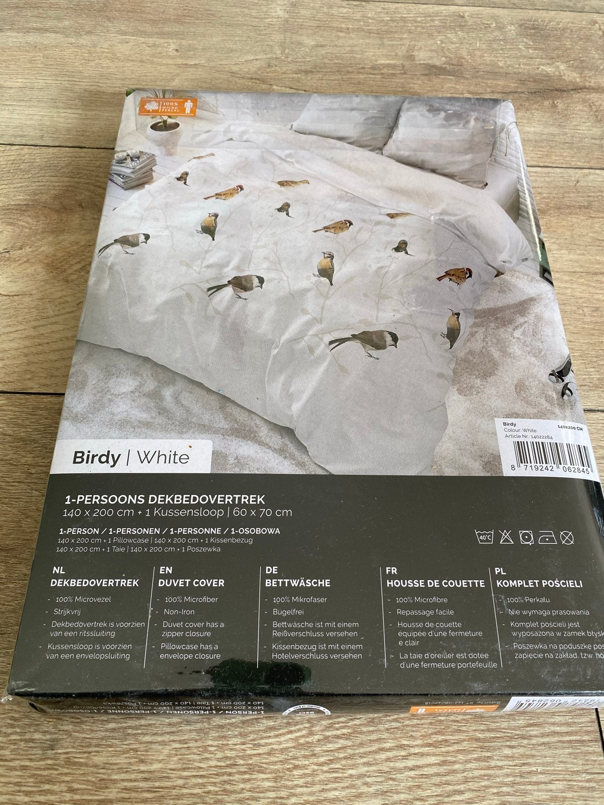 1-persoons dekbedovertrek 'Birdy' wit met vogels, Eenpersoons, Wit, Dekbedovertrek, Nieuw
