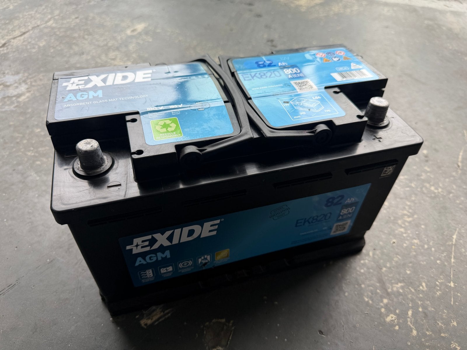Exide AGM Accu EK820 12V 82Ah 800A Start-Stop, Gebruikt, Universele onderdelen