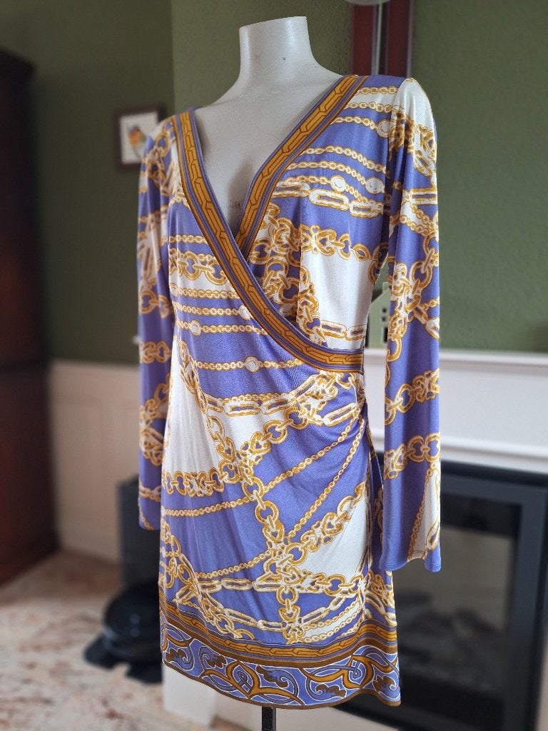Hale Bob lila crème gele wikkel look jurk tuniek XL, Kleding | Dames, Jurken, Verzenden, Paars, Maat 46/48 (XL) of groter, Zo goed als nieuw