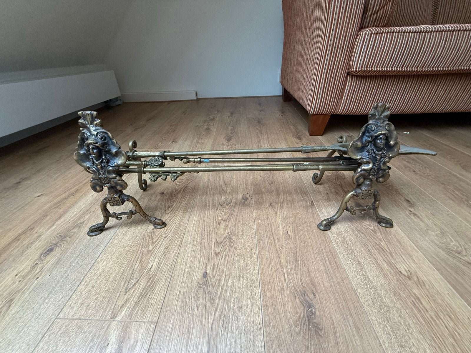 Antieke bronzen haardset met vuurbokken en gereedschap, Ophalen, Gebruikt, Vrijstaande haard, Overige soorten