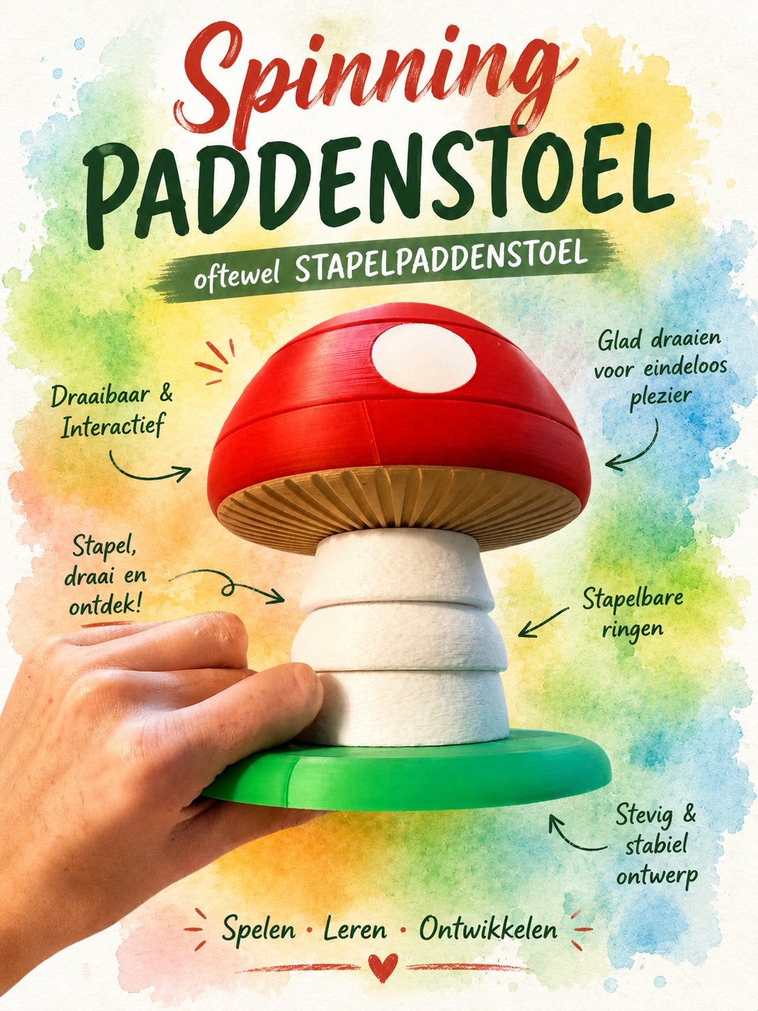 Spinning Paddenstoel Stapeltoren - Interactief Speelgoed, Ophalen of Verzenden, Nieuw, Overige typen