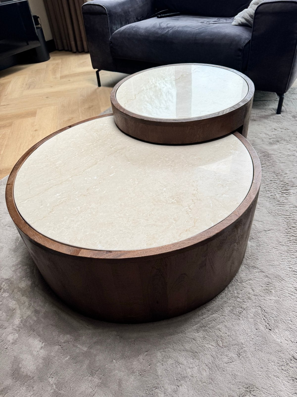 Twee ronde salontafels - Eleonora Hazel, Huis en Inrichting, Tafels | Salontafels, Ophalen, Gebruikt, Rond, 50 tot 100 cm