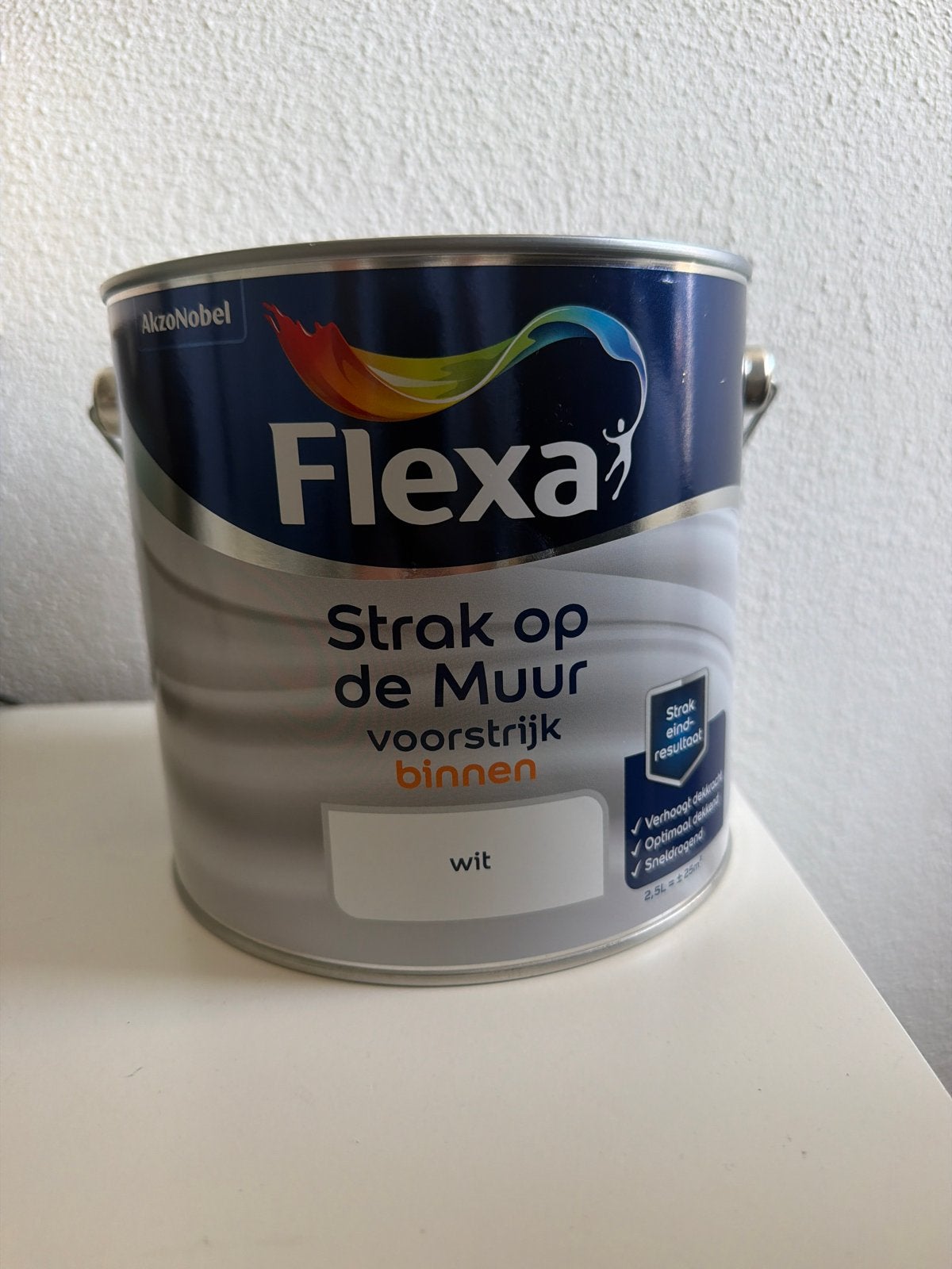 Flexa Strak op de Muur voorstrijk binnen wit 2.5L, Doe-het-zelf en Verbouw, Verf, Beits en Lak, Ophalen, Wit, Nieuw, Verf