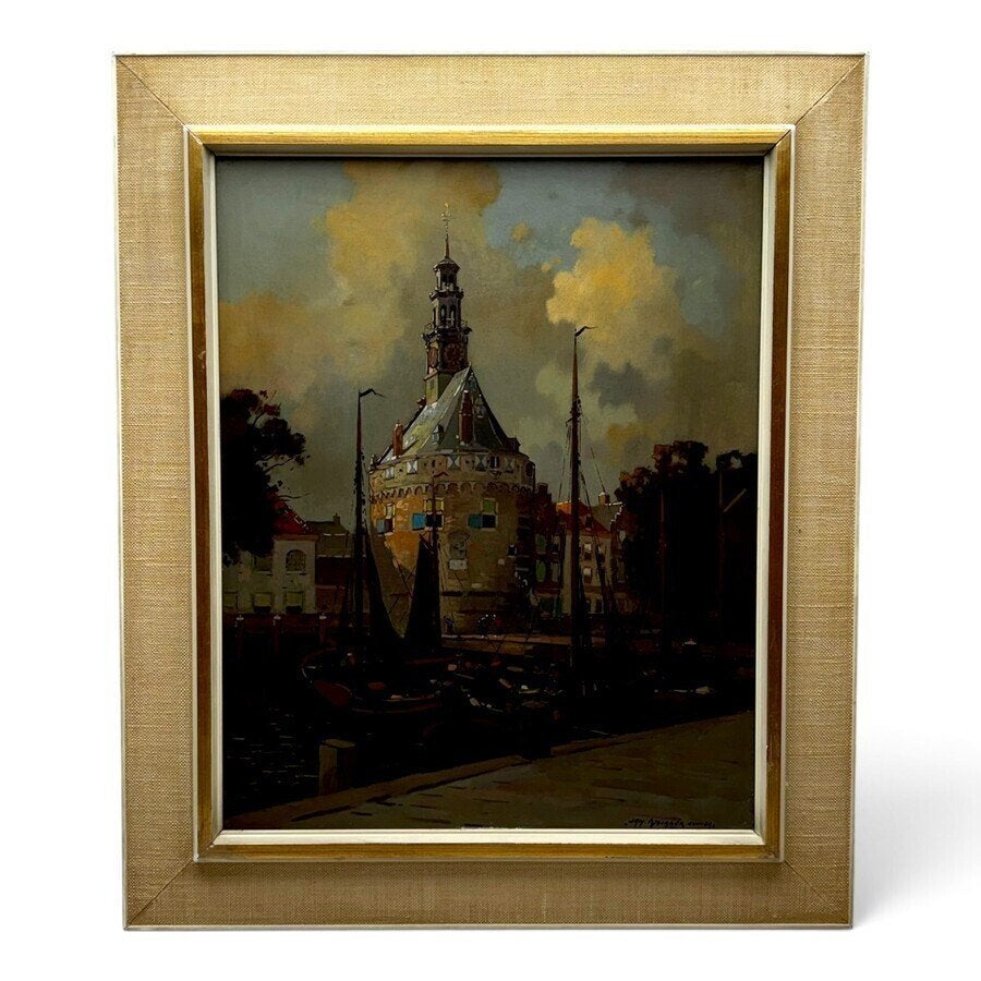 Jan Knikker II (1911-1990), De Hoofdtoren in Hoorn, Doek, Ophalen of Verzenden, Olieverf, Klassiek