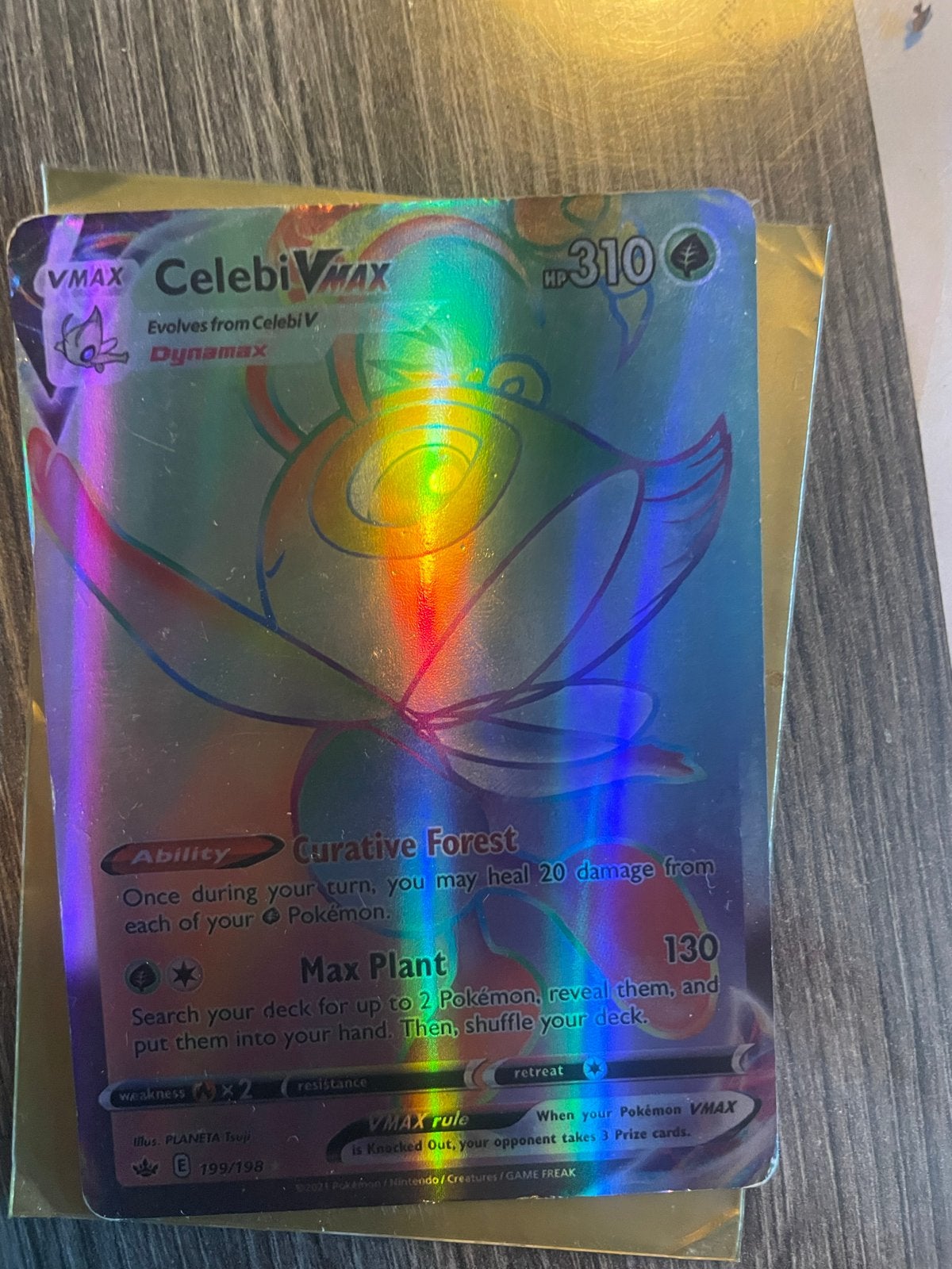 Celebi VMAX Pokémon kaart - Prima staat met lichte krasjes, Ophalen of Verzenden, Gebruikt, Losse kaart, Foil
