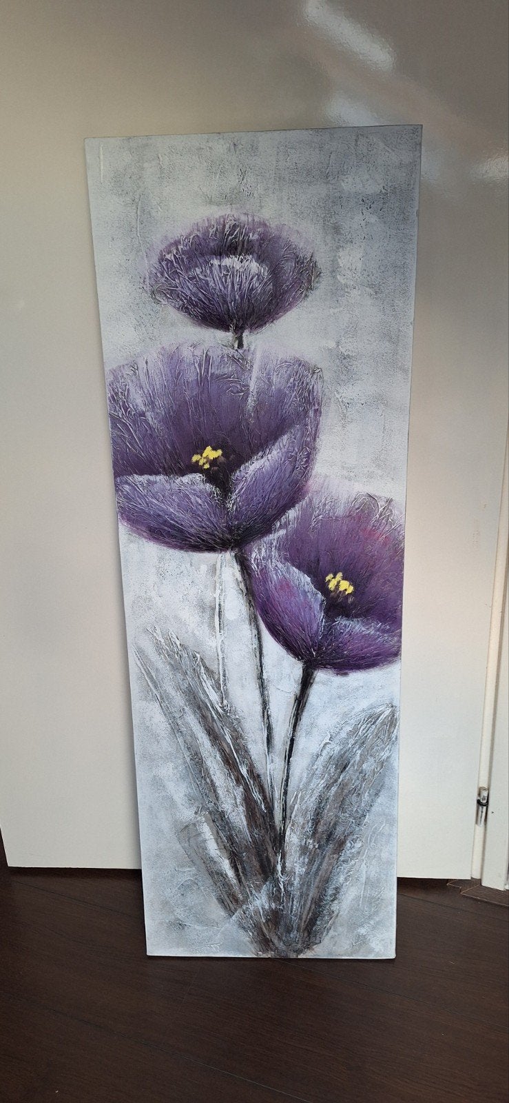 Canvas schilderij met paarse bloemen 40x 120, Ophalen, Gebruikt, Schilderij, 100 tot 125 cm