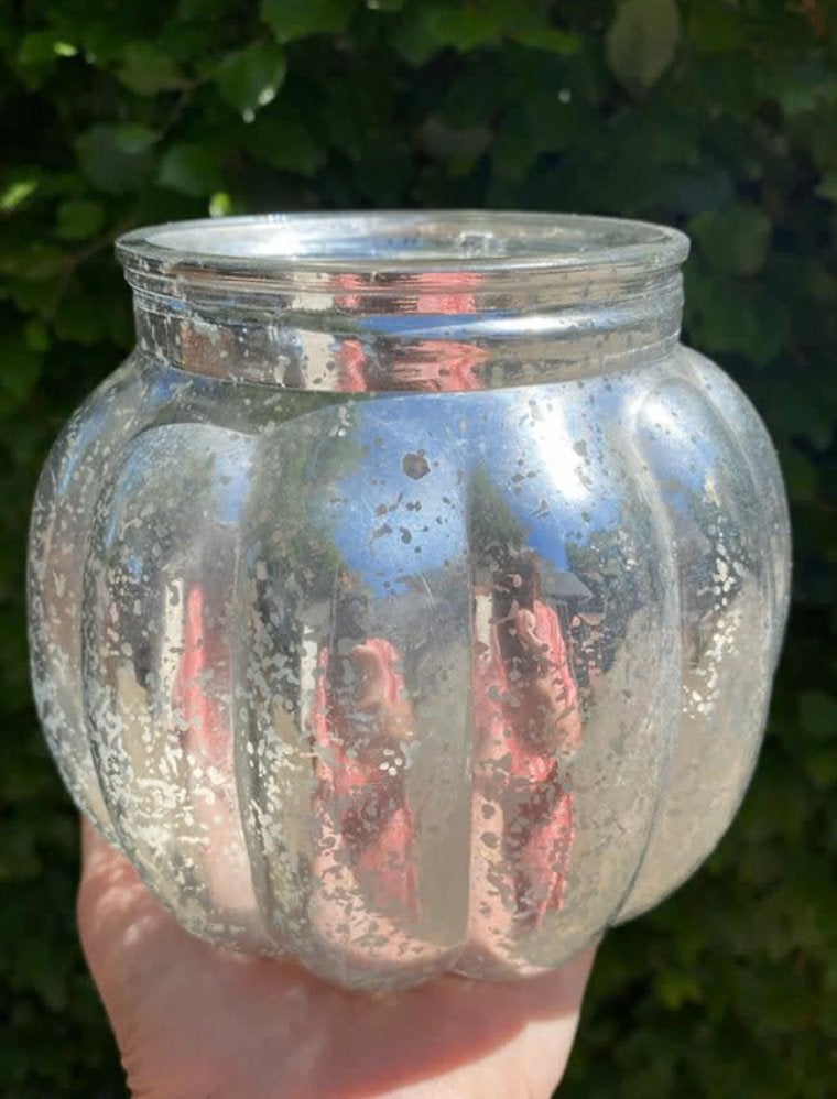 Set van 2 zilverkleurige glazen vazen/windlichten, Ophalen of Verzenden, Geschikt voor droogbloemen, Zilver, Glas