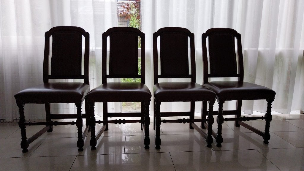 4 eiken stoelen (met ovale eiken tafel), Huis en Inrichting, Stoelen, Ophalen, Gebruikt, Bruin, Vier