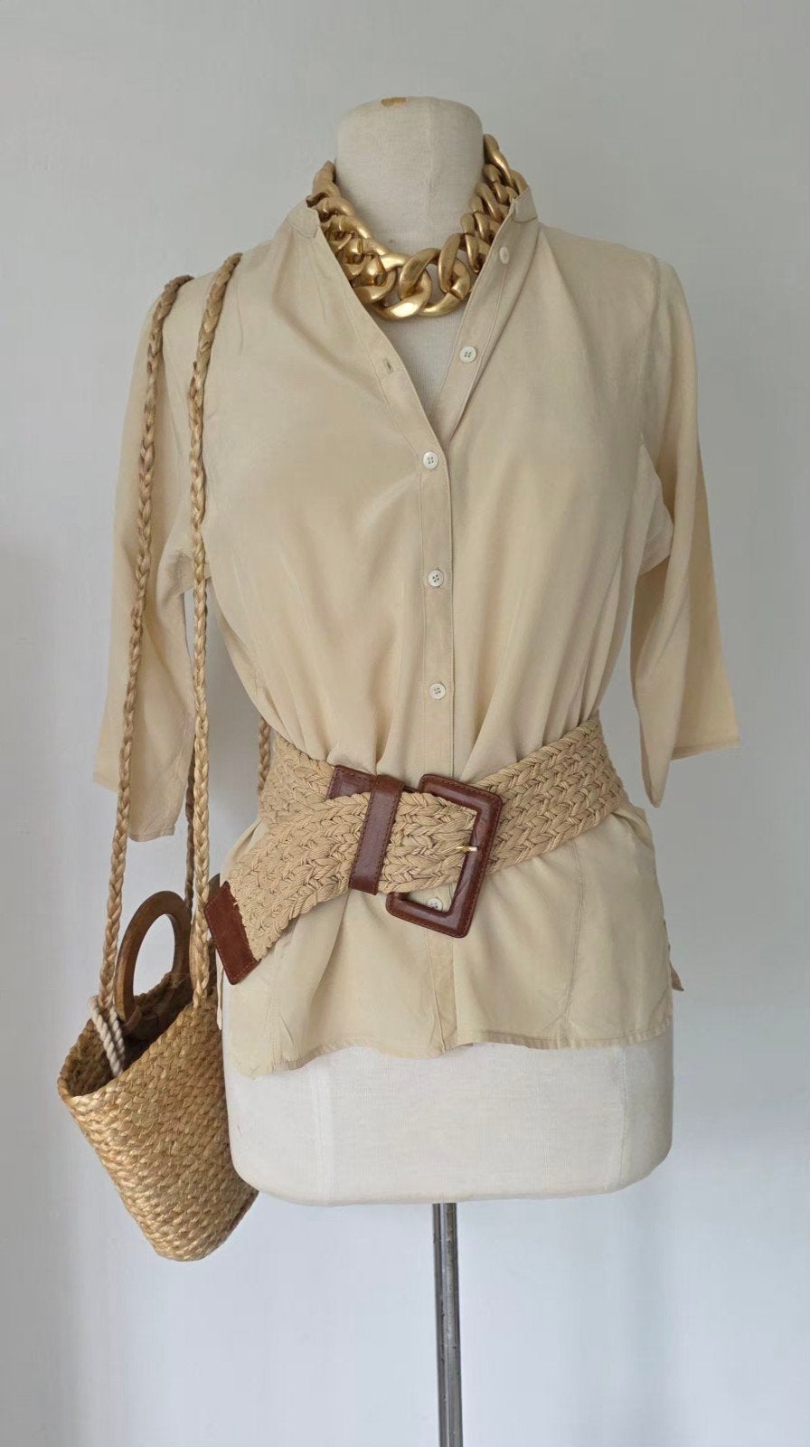 Pauw Aspesi 100% zijde blouse 38/40, Maat 38/40 (M), Beige, Ophalen of Verzenden, Zo goed als nieuw