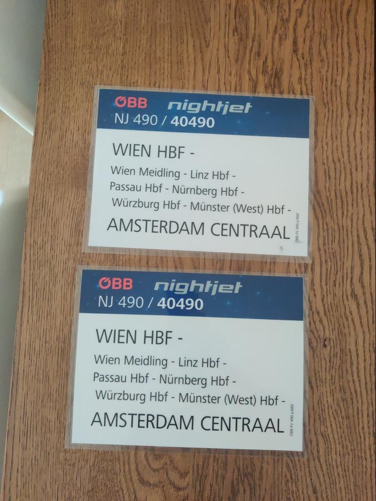 Nightjet 490/40490 Koersbord Wenen - Amsterdam, Ophalen of Verzenden, Gebruikt, Trein, Overige typen