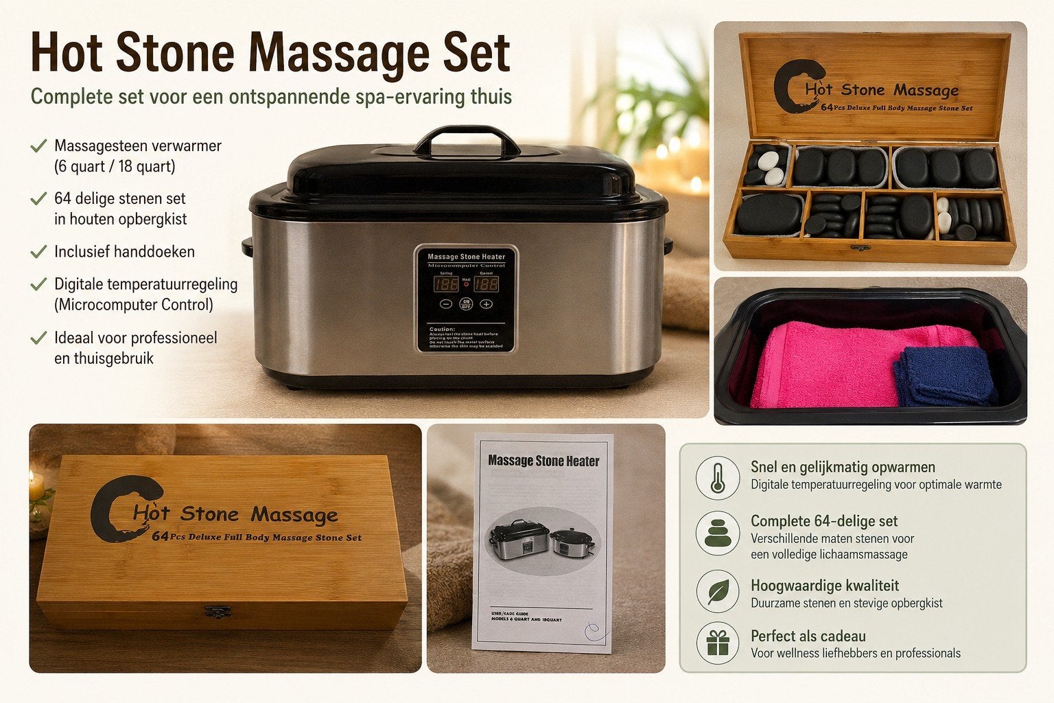 Hotstones met Massage stone Heater, Ophalen of Verzenden, Zwart