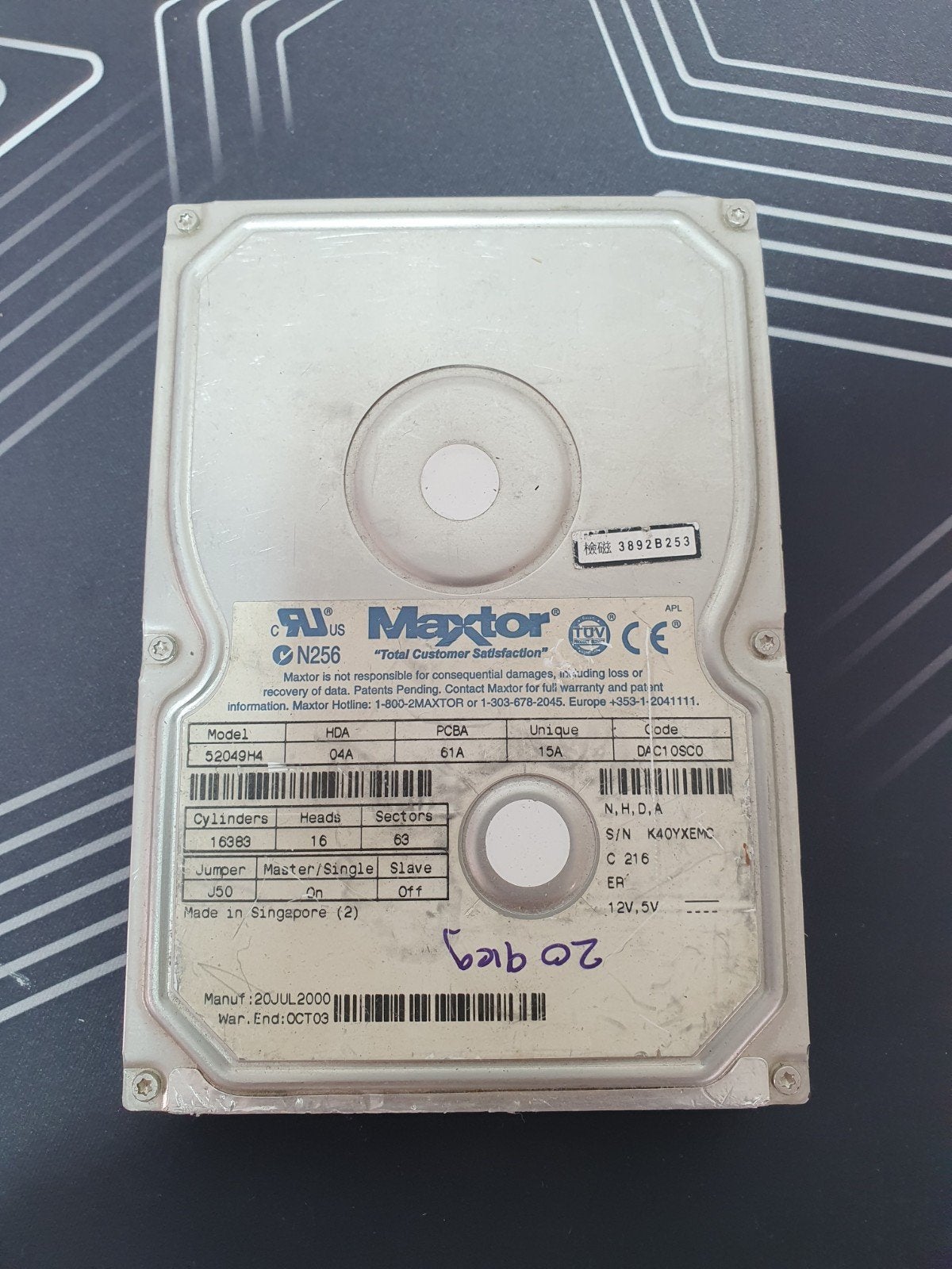 Maxtor 20GB harde schijf – 3.5" IDE (PATA), Computers en Software, Harde schijven, Maxtor, Intern, Gebruikt, 20 GB