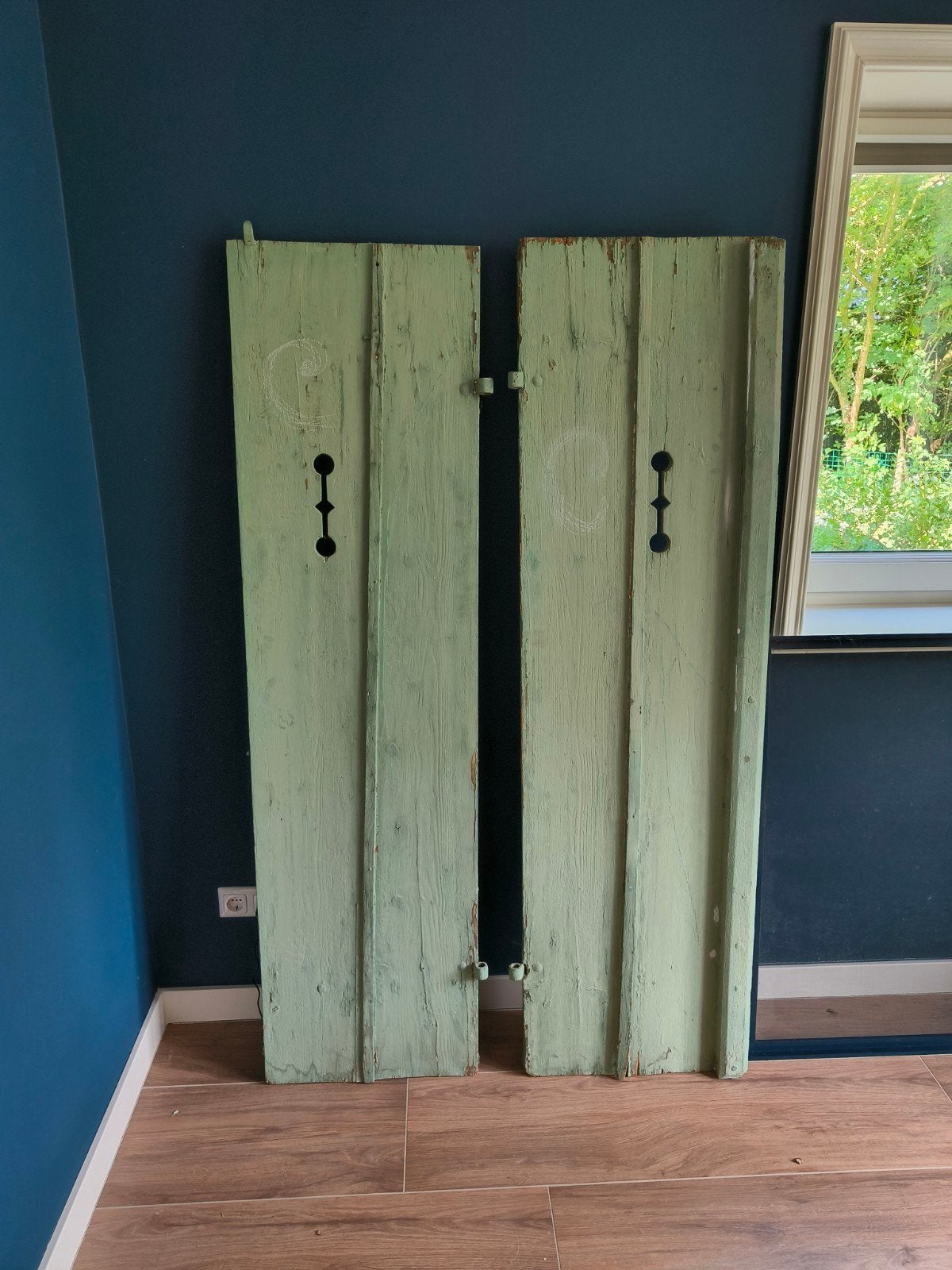 prachtige groene brocante luiken met patina, Ophalen, Gebruikt