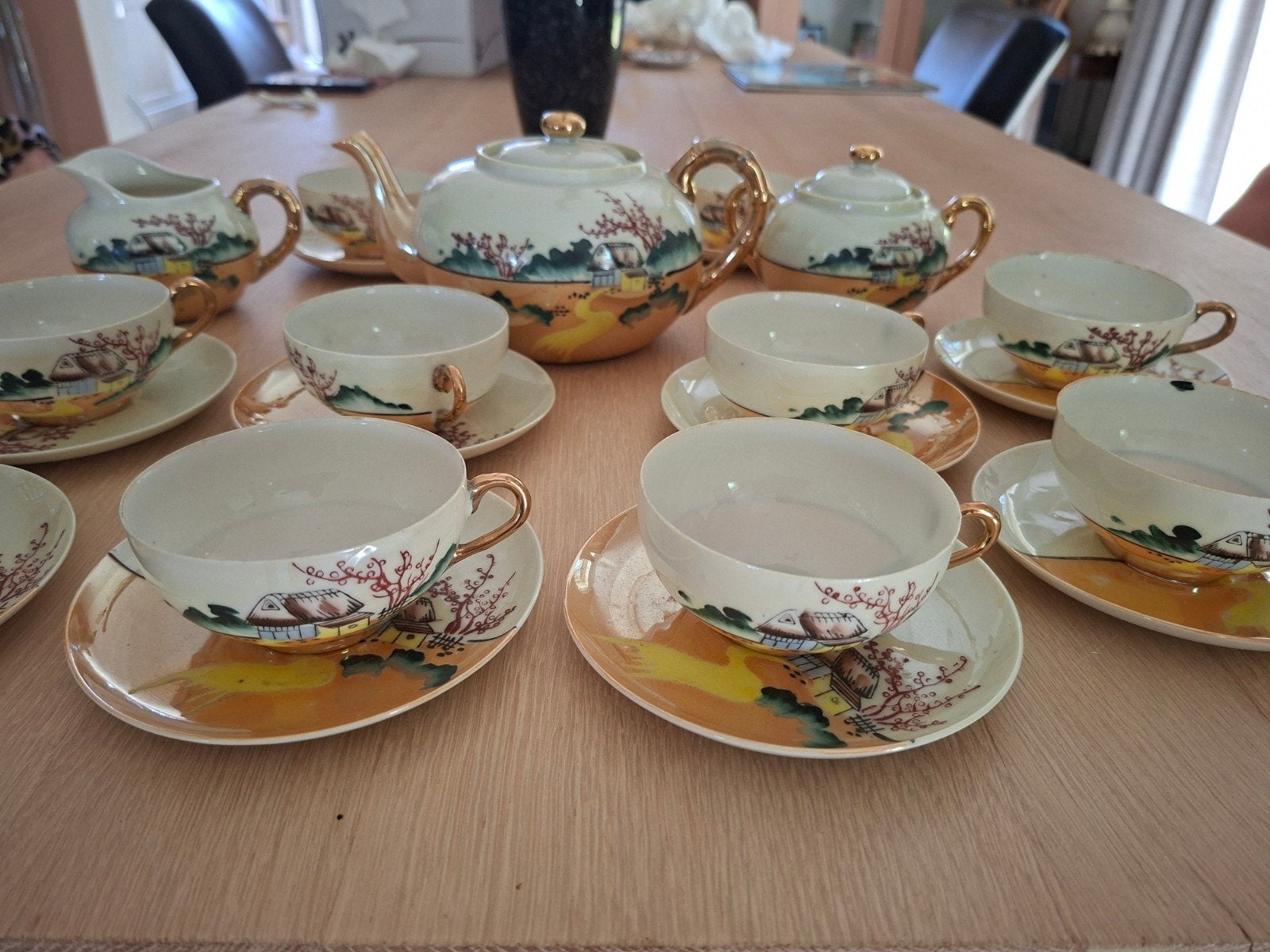 Vintage Japans theeservies met handgeschilderde landschappen, Ophalen