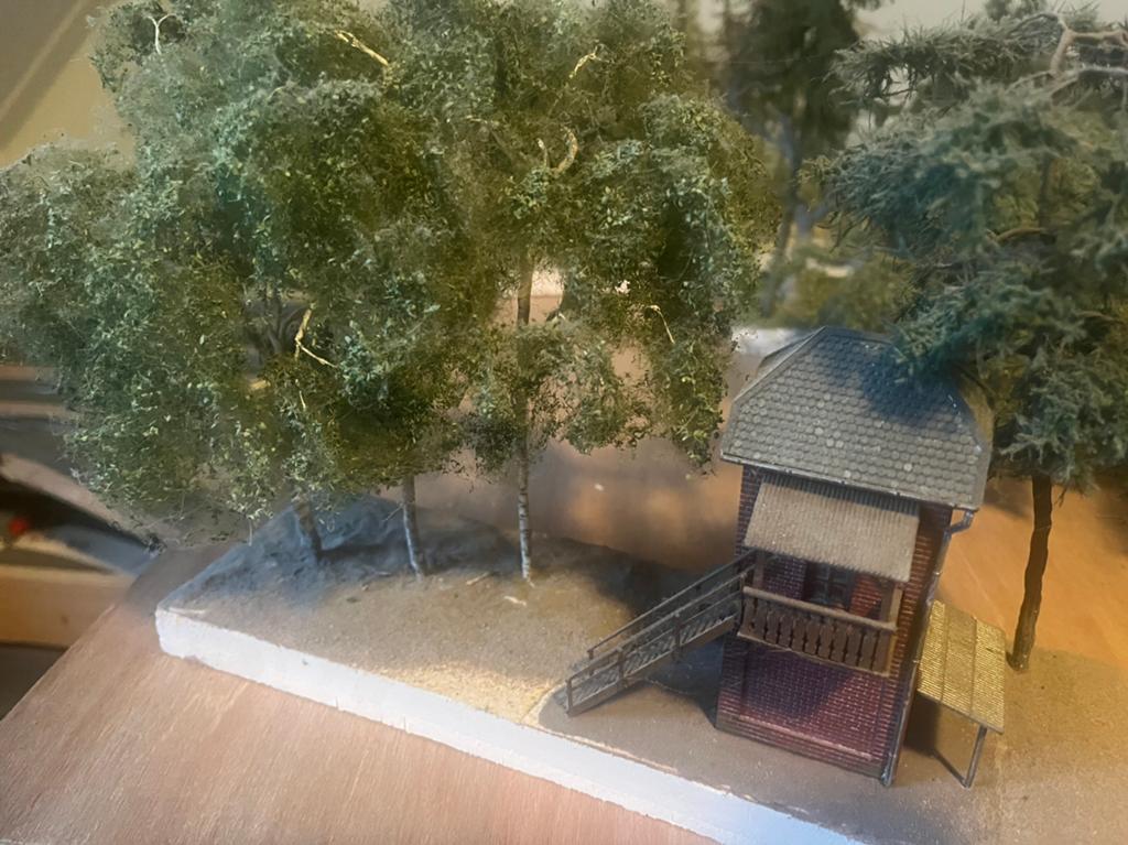 Modelspoor berken met seinhuis., Hobby en Vrije tijd, Modeltreinen | H0, Ophalen of Verzenden, Gelijkstroom of Wisselstroom, Brug, Tunnel of Gebouw