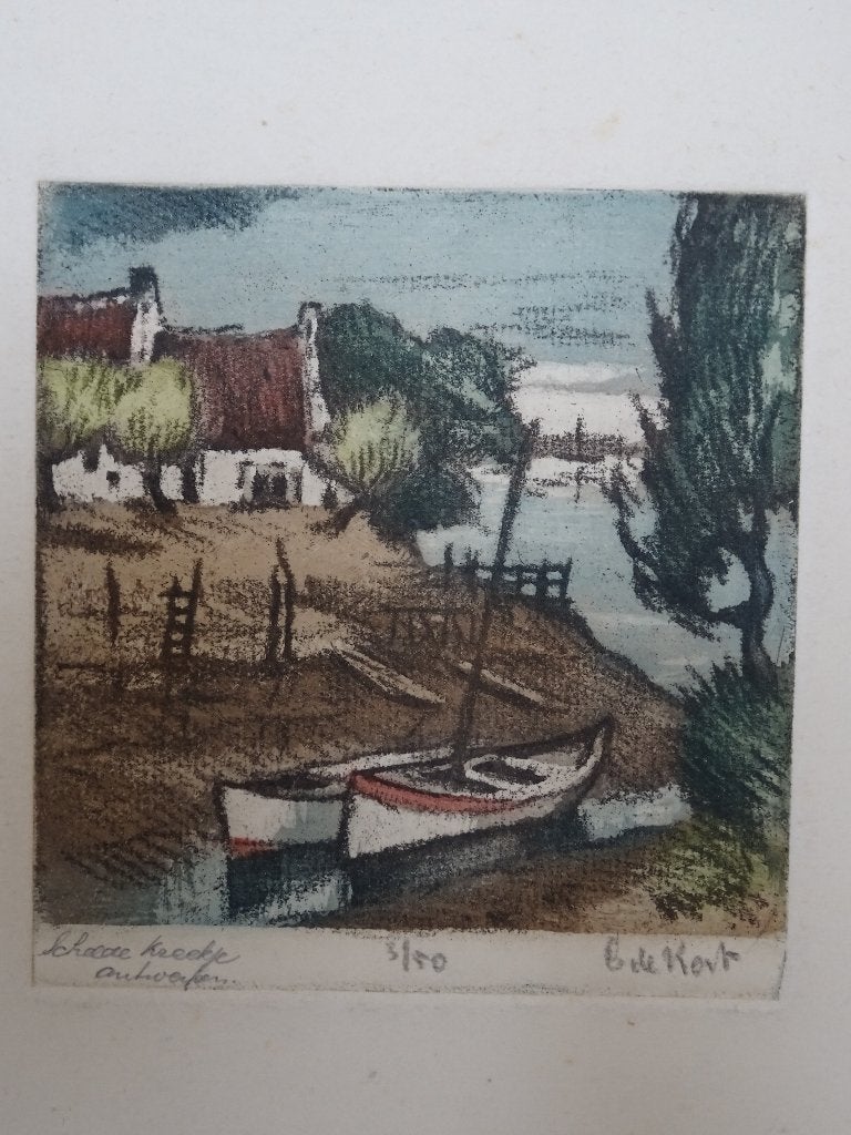 kleurenets Schelde kreekje Antwerpen, Cornelis Kort 3/50, Stadsgezicht, Ophalen of Verzenden, Origineel, 1950 - 1999