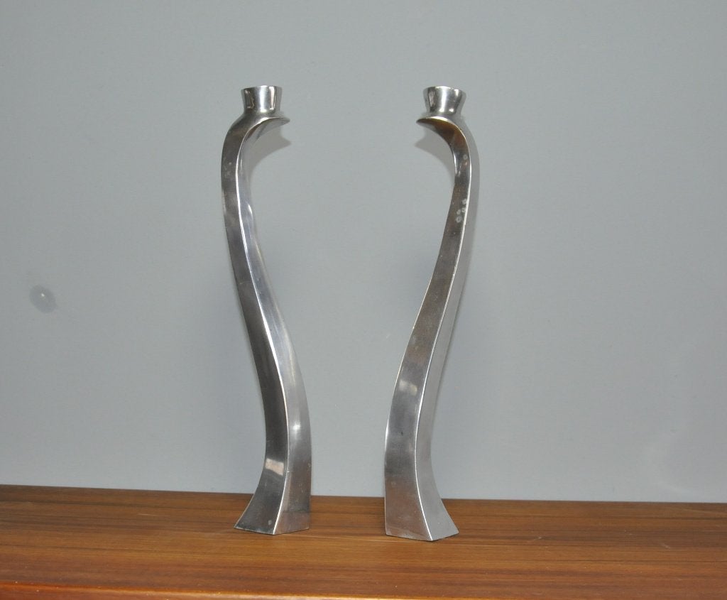 Set sculpturale aluminium kandelaars – 34 cm hoog, Ophalen, Overige materialen, Gebruikt, 34 cm