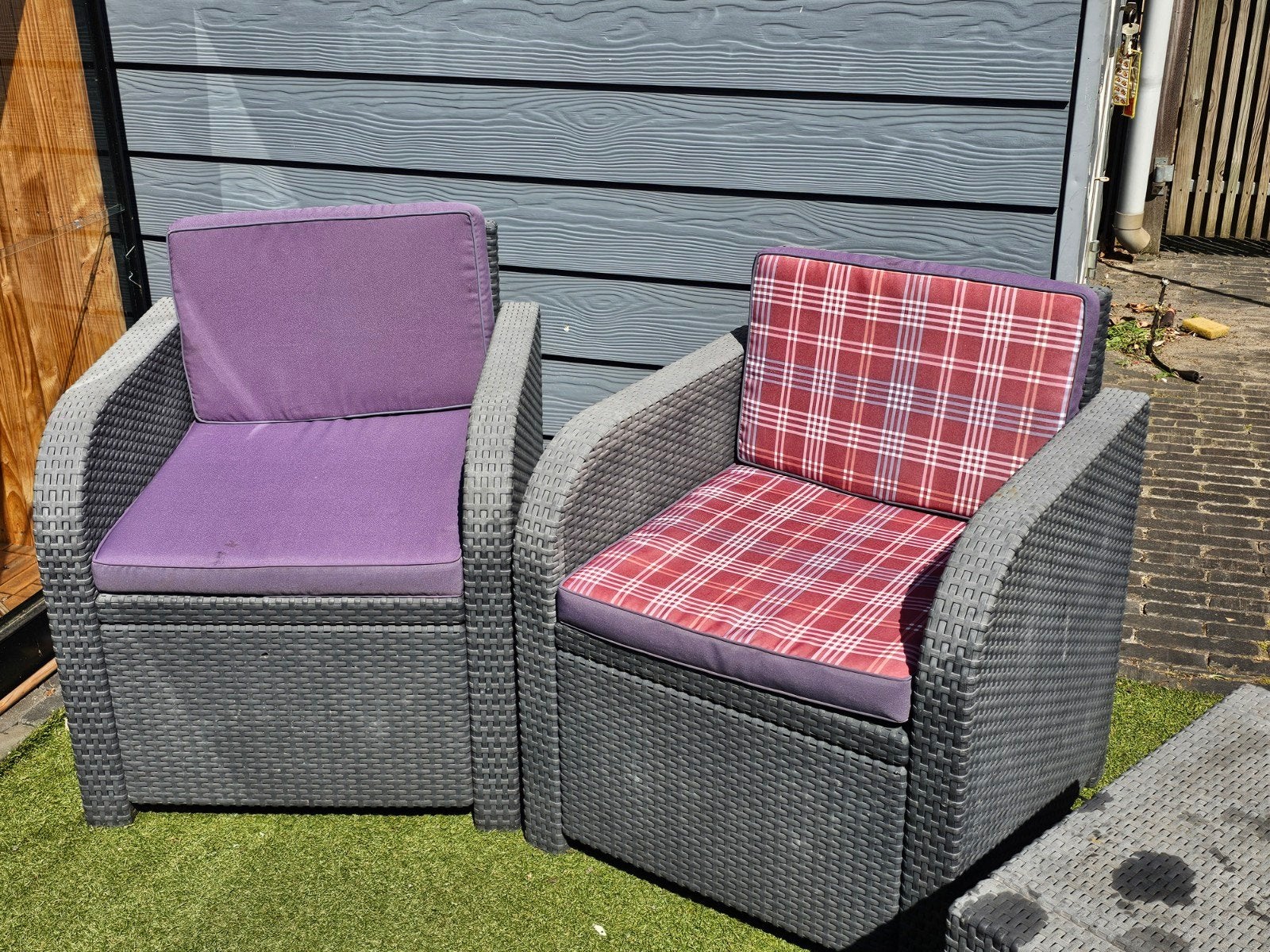 Wicker tuinstoelen (2 stuks) met kussens, Ophalen, Gebruikt, Wicker