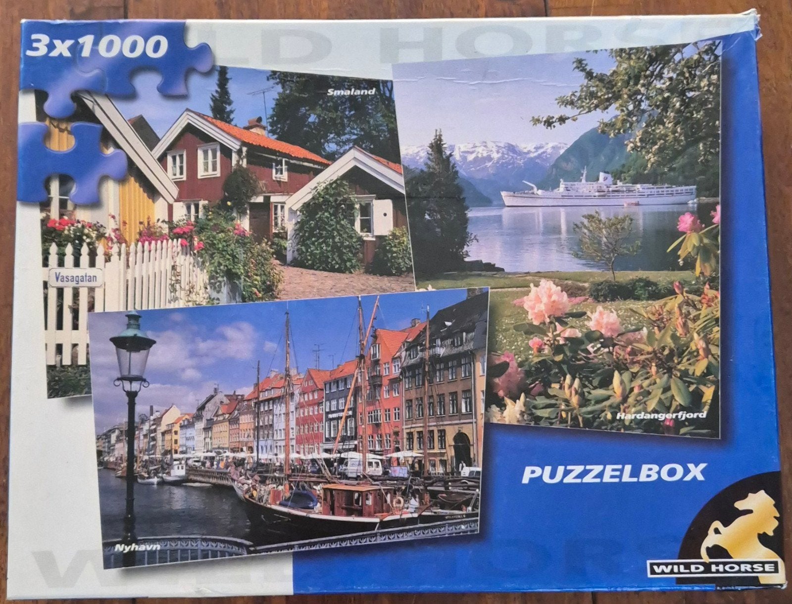 Wild Horse Puzzelbox 3x1000 stukjes - Scandinavië, Hobby en Vrije tijd, Denksport en Puzzels, Ophalen, Meer dan 1500 stukjes, Gebruikt