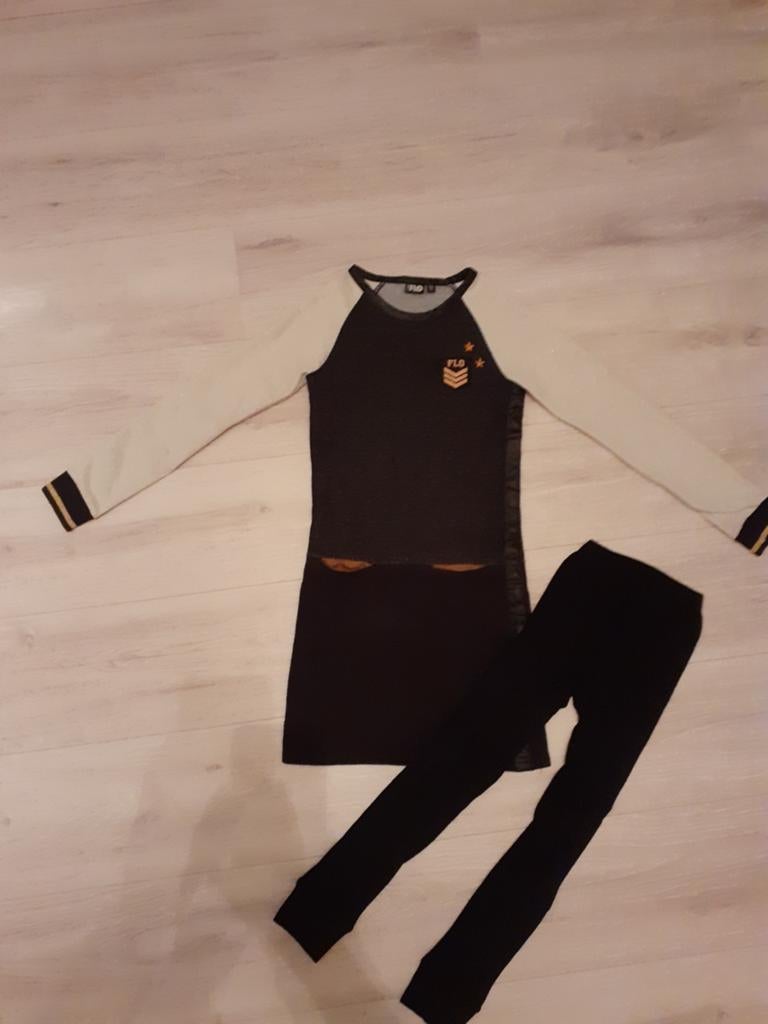 Like Flo jurk met legging zwart goud crème maat 152, Kinderen en Baby's, Kinderkleding | Maat 152, Gebruikt, Meisje, Ophalen of Verzenden