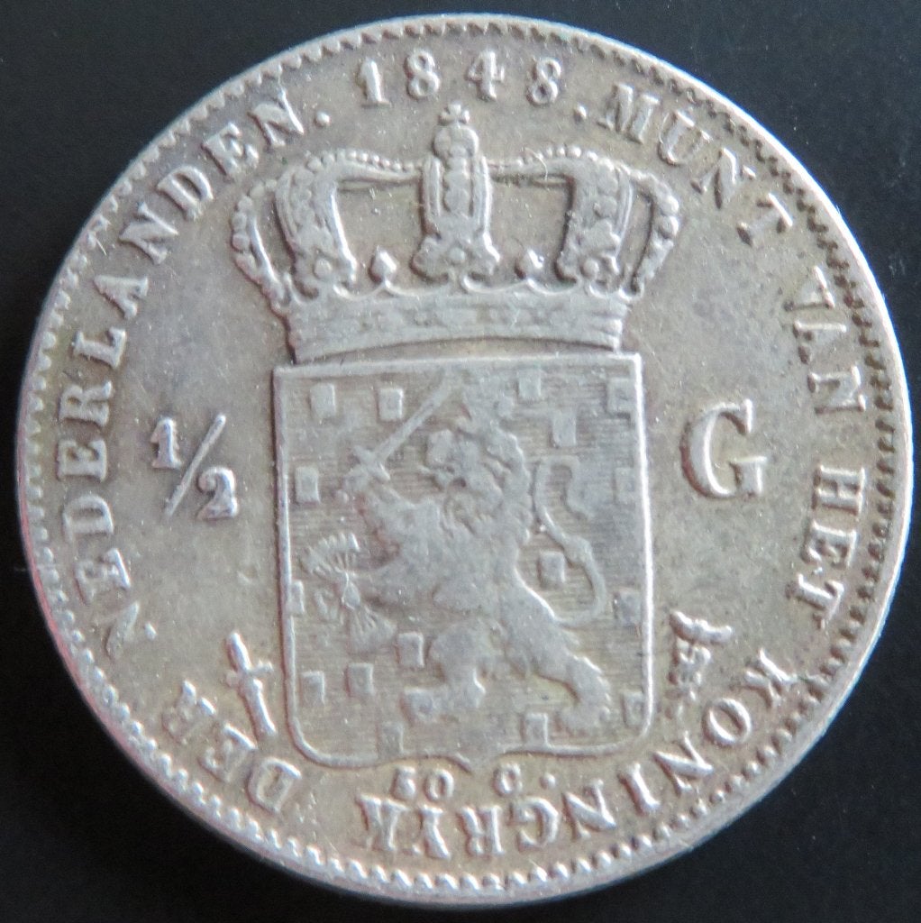 Halve Gulden 1848, Postzegels en Munten, ½ gulden, Verzenden, Zilver, Losse munt