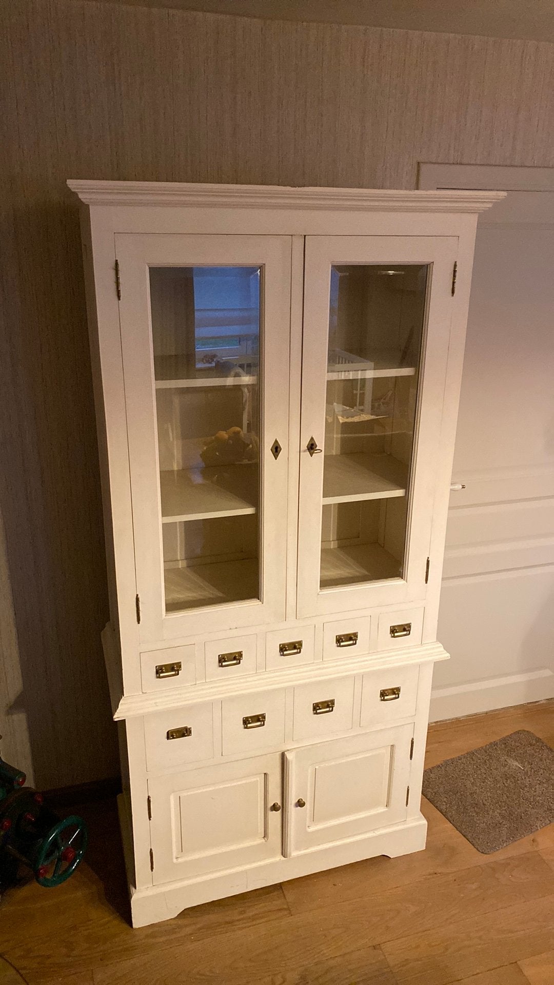 Witte houten vitrinekast vitrine kast buffet, Ophalen, Gebruikt, 200 cm of meer, 50 tot 100 cm