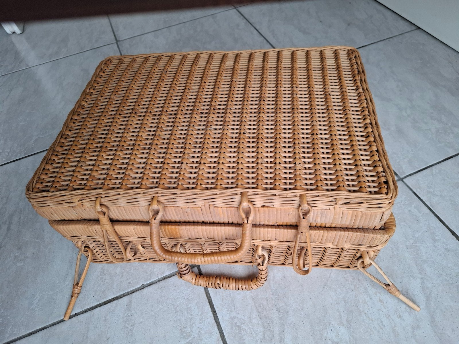 Vintage rieten picknickmand / koffer, Ophalen of Verzenden, Gebruikt, Zonder inhoud